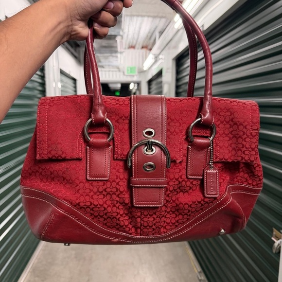 Coach Handbags - Vintage Coach buckle large shoulder bag satchel red canvas y2k